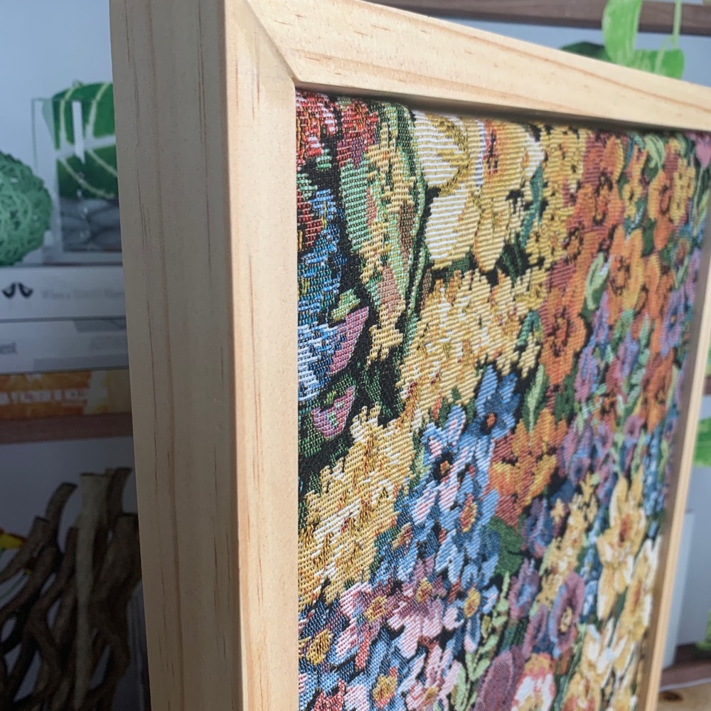 Garden Reverie Floral Tapestry Art | Handmade Wood Floater Frame 14x18 - Picture 6 of 10